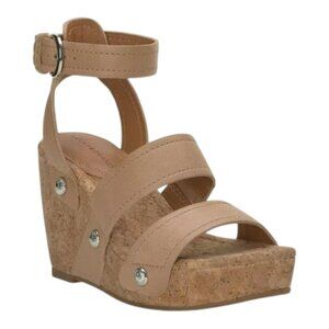 Lucky Brand Tan Leather Cork Wedge Sandals NWT Size 9 Platform Ankle Strap